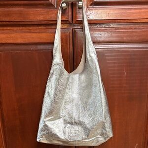 Haute Hippie Metallic Silver Shoulder Bag 100% Leather